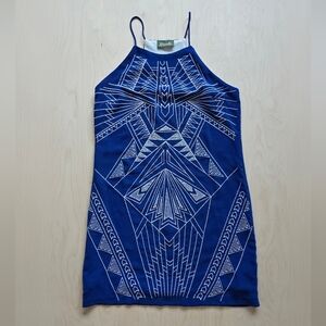 Blue And White Patterned Sleeveless Shift Dress